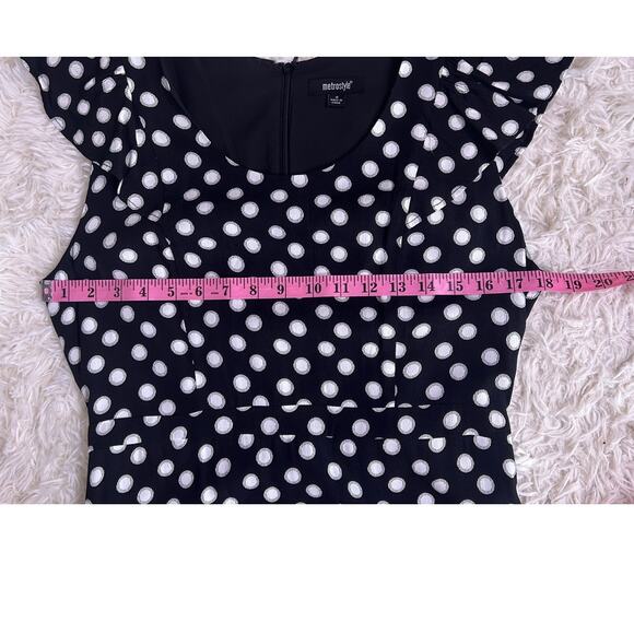 Metrostyle Women's Size 8 Black Polka Dot Ruffle Hem Midi Dress #0417 - Picture 11 of 12